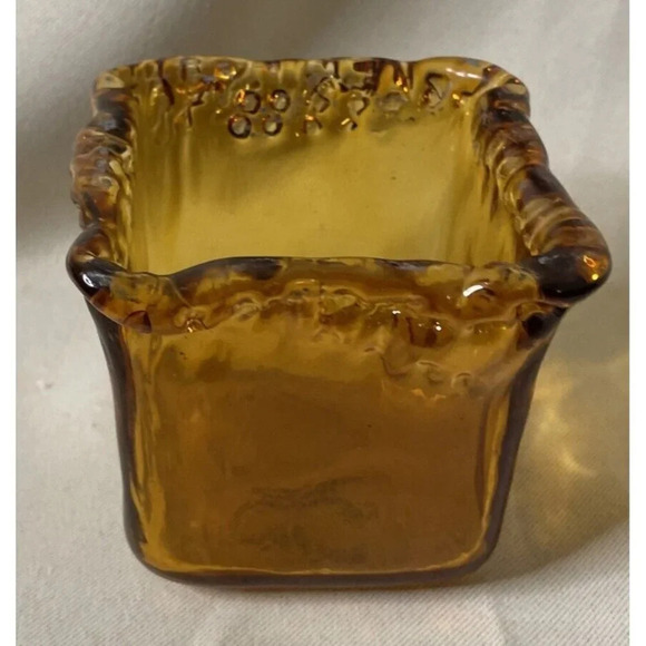 Amber Art Glass Square Cube Votive Candle Holder Spain MCM Retro Style 3” - Picture 2 of 8